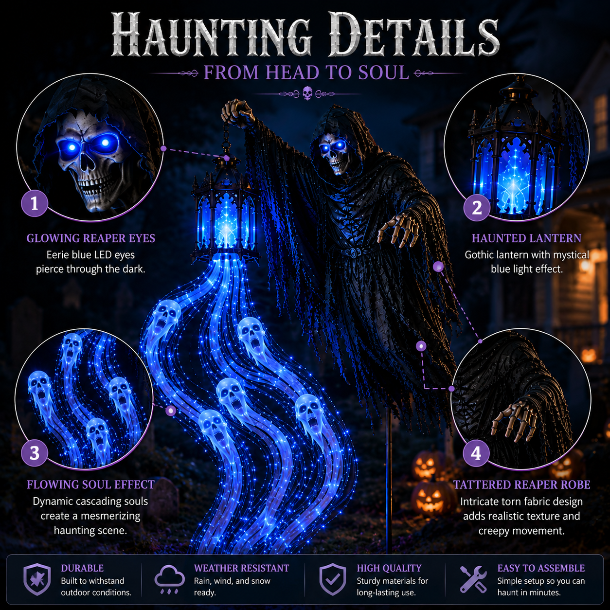 Halloween Soul Harvester Animated Garden Light - detail features