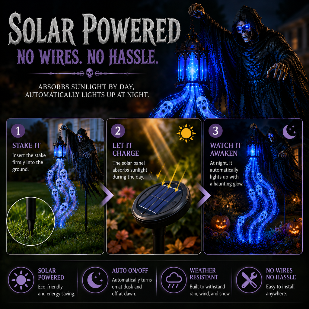 Halloween Soul Harvester Animated Garden Light - solar installation